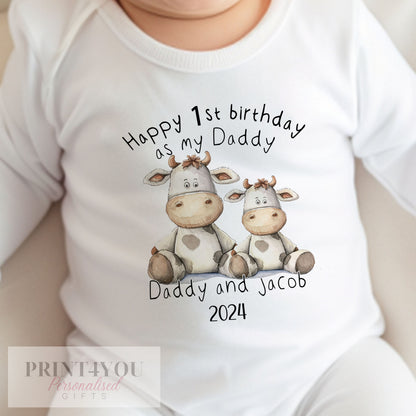 White cotton bib personalised with the Happy Birthday Daddy design and baby's name.