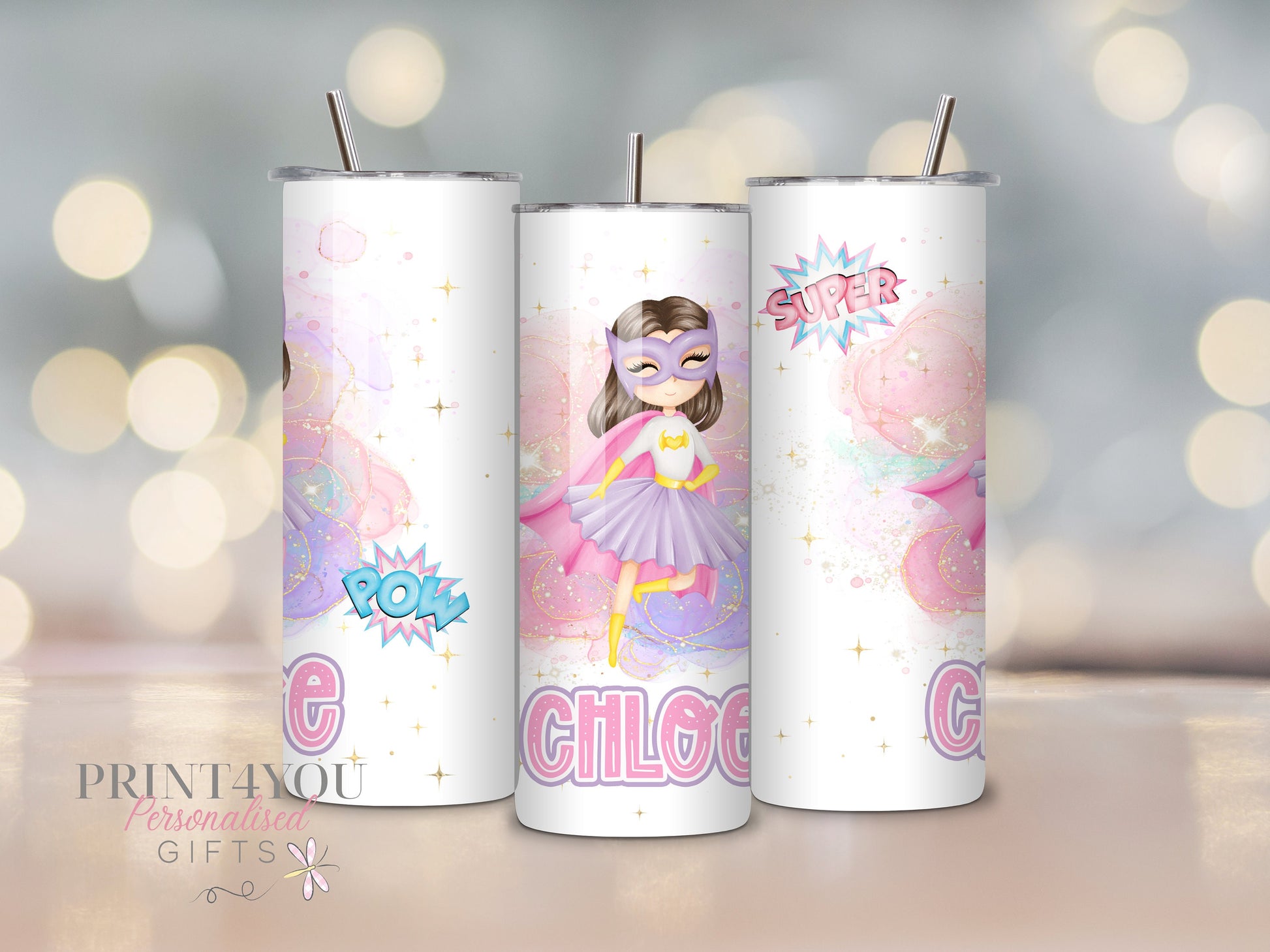 Super Hero Girl Personalised 20oz Insulated Tumbler, Holiday Drinkware, Girls Tumbler Cup