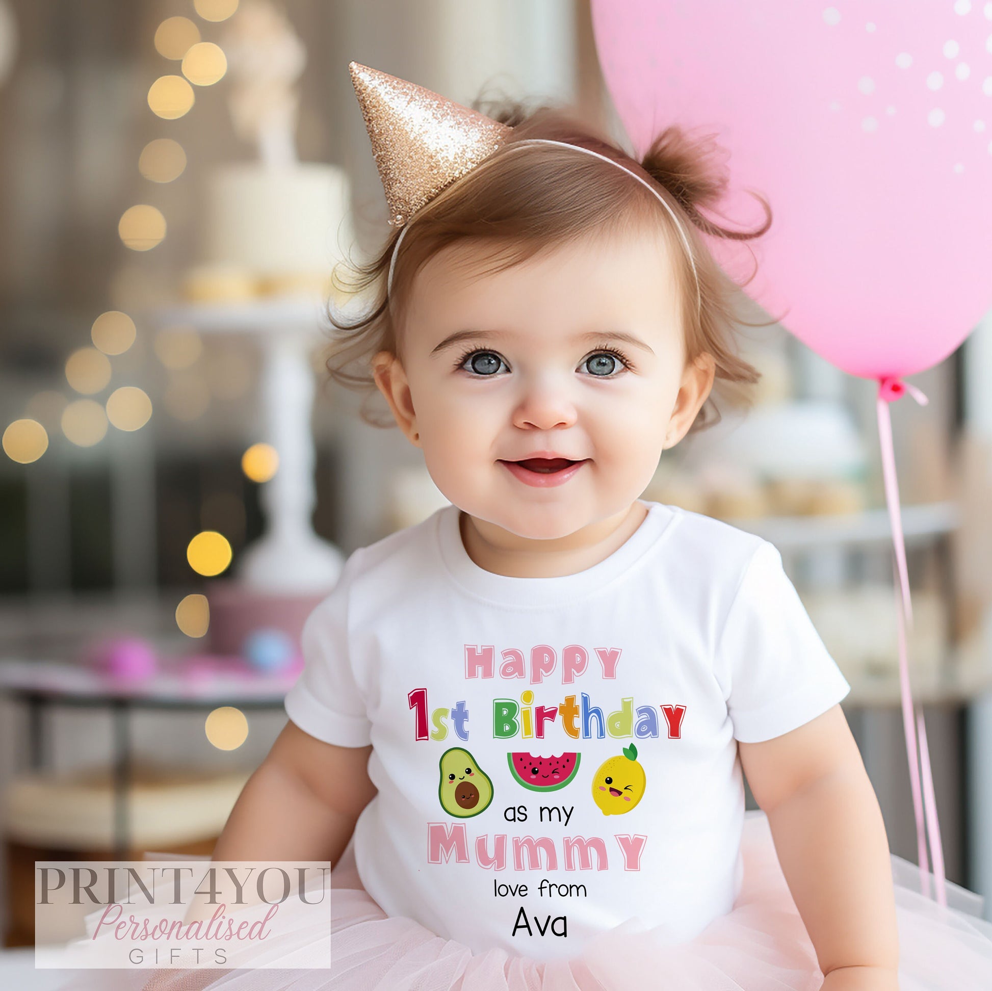 Personalised 1st birthday fruit design baby t-shirt