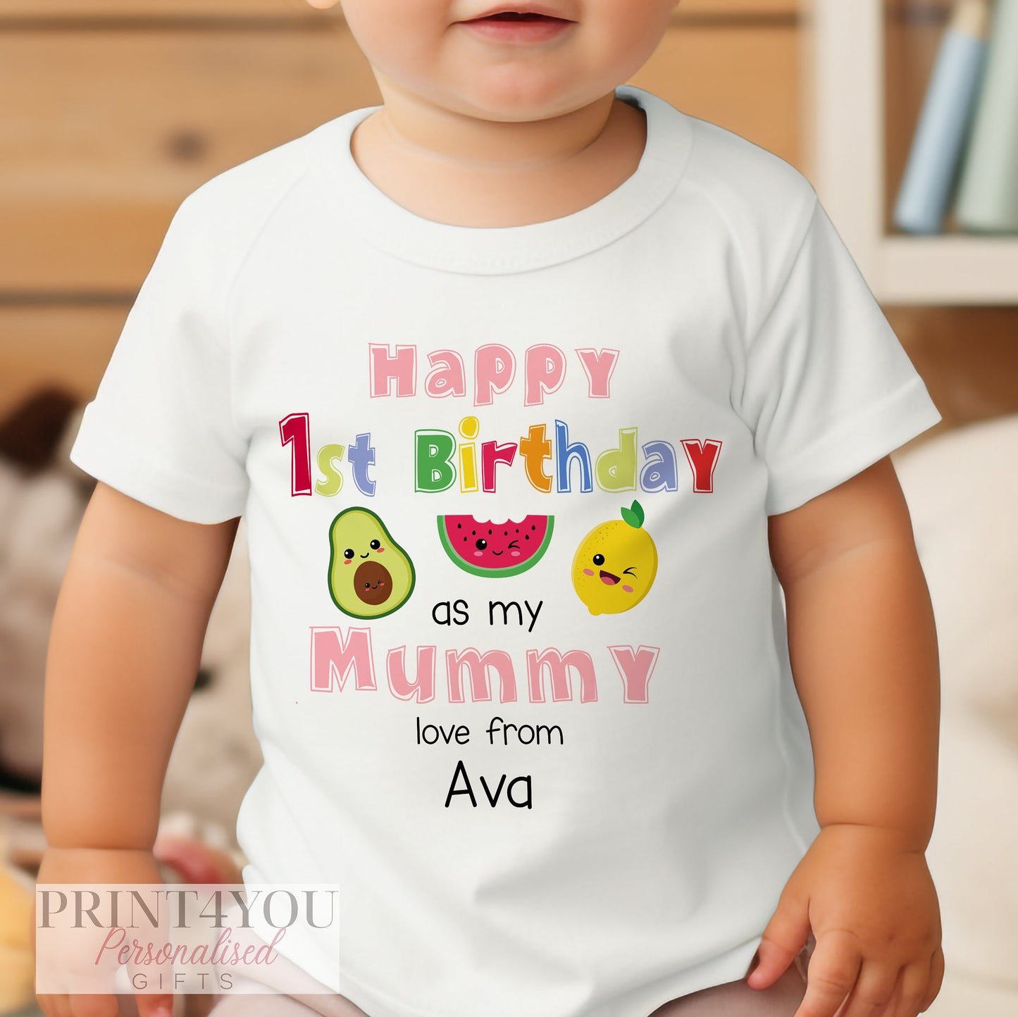 1st birthday fruit design bib styled photo