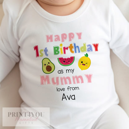 1st birthday Mummy fruit design baby bib