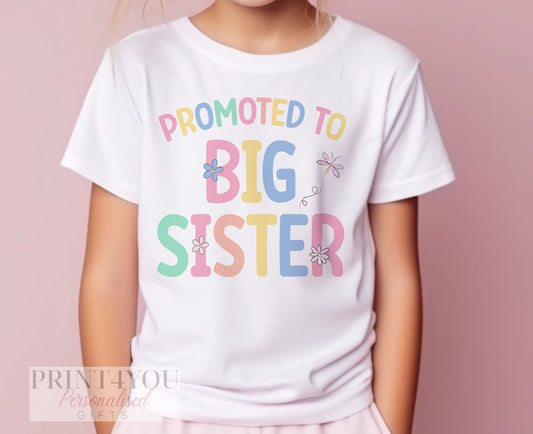 Big Sister T – Shirt – Personalised Cotton Kids Tee with Pastel Heart Design - 6-12 months  T-shirt