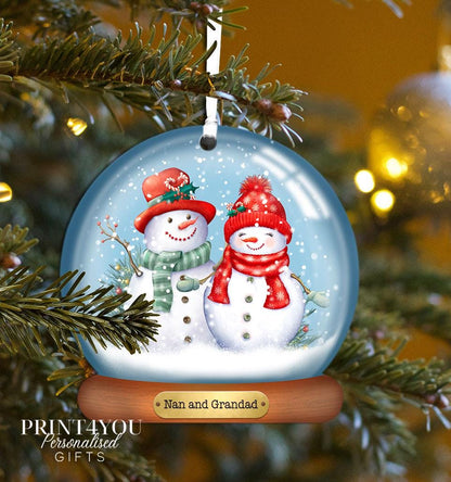 Reverse view of a personalised acrylic Christmas bauble showing the printed custom name