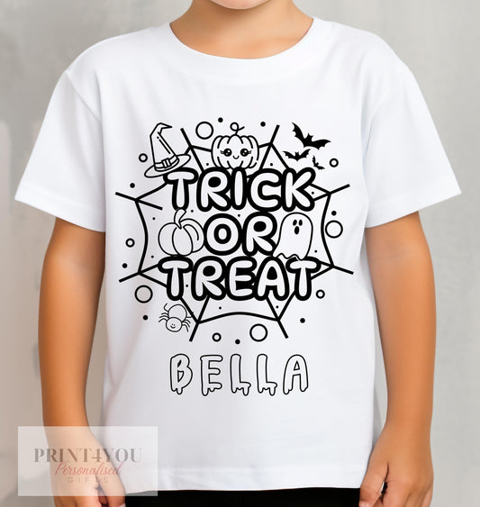 Personalised Halloween Colour In activity Kids T – shirt – with washable pens – Trick or Treat - 1-2 yrs
