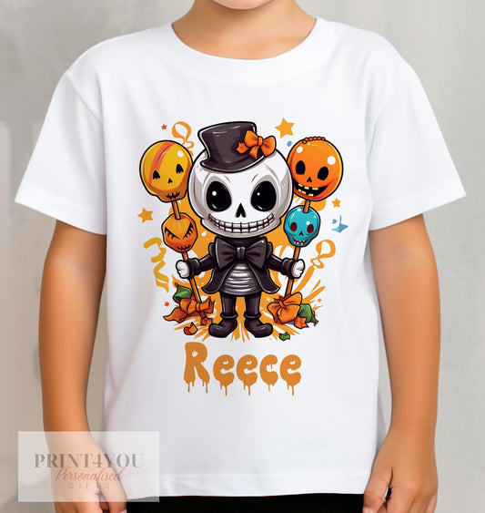 Personalised Halloween T – Shirt for Kids – Skeleton Printed Cotton Tee – Spooky Graphic Shirt for Children - 6-12 months  T-shirt