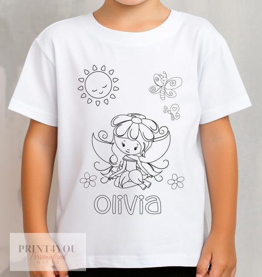 Personalised Fairy Colour In activity Kids T – shirt – with washable pens - 1-2 yrs