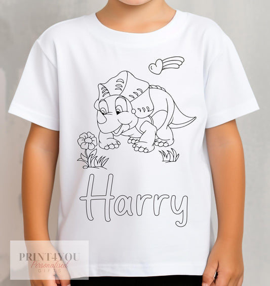 Personalised Dinosaur Colour In activity Kids T – shirt – with washable pens - 1-2 yrs