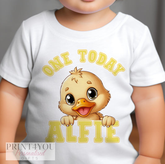 Personalised duck birthday bib, any age, yellow duck design