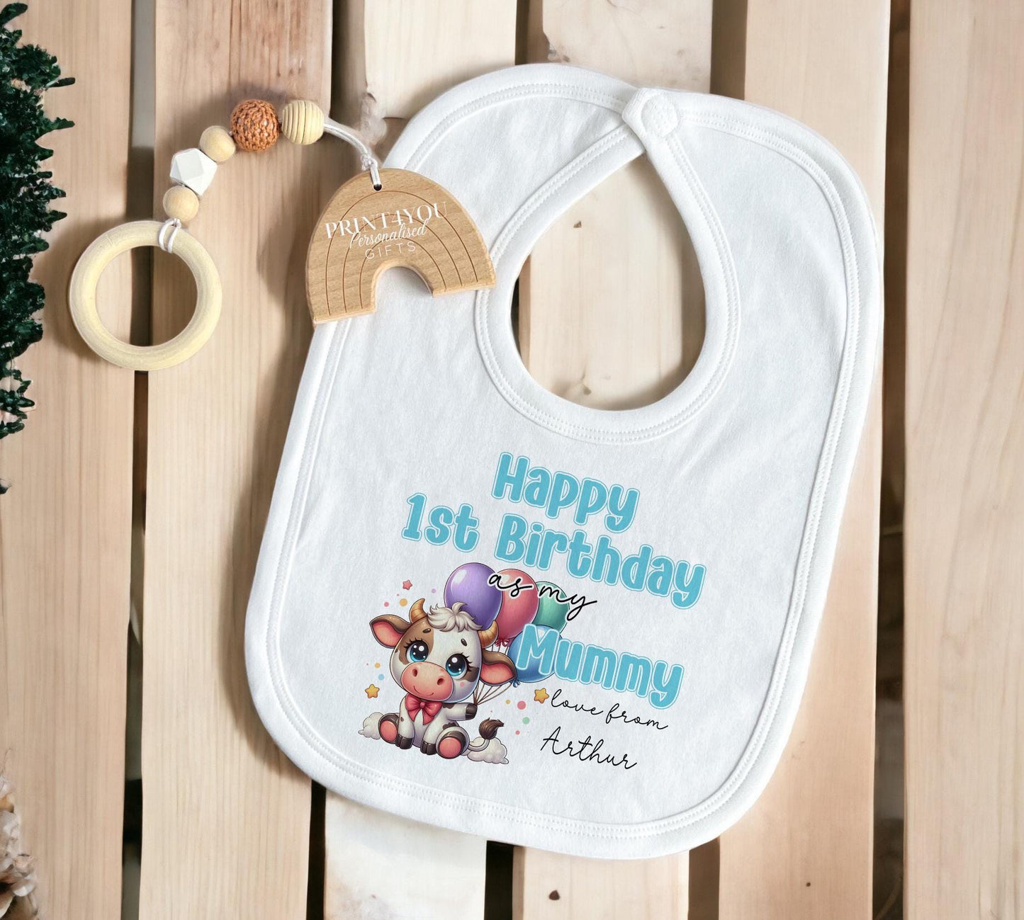 Personalised baby vest, close-up of custom birthday print