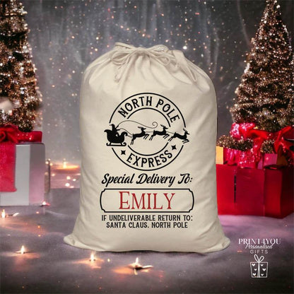 Personalised Christmas Santa Sack – North Pole Express Gift for Xmas Eve