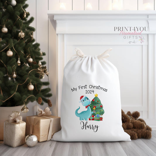 Personalised canvas Santa sack with custom name printed on the front