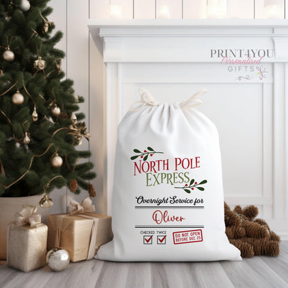 Personalised Santa Sack – Large Canvas Drawstring Bag – Custom Christmas Gift Sack - One side