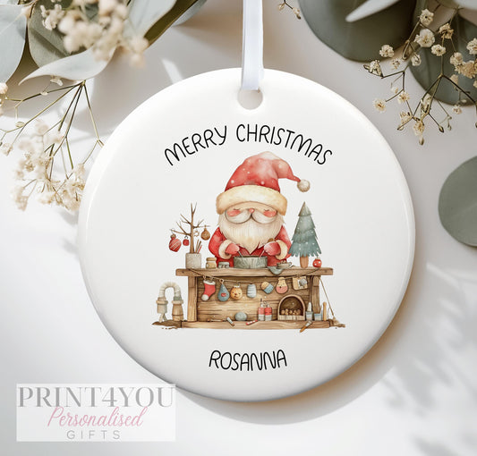 Personalised Christmas ceramic bauble decoration, Baby's First Christmas, Santas Workshop - No thanks
