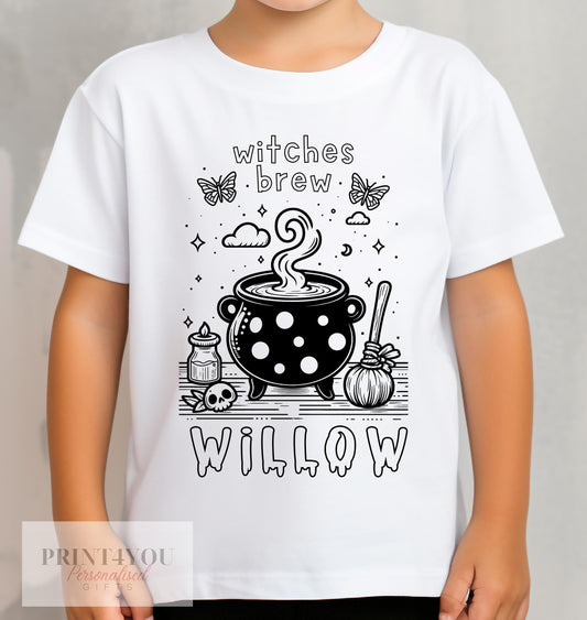 Personalised Halloween Colour In activity Kids T – shirt – with washable pens – Witches Brew - 1-2 yrs