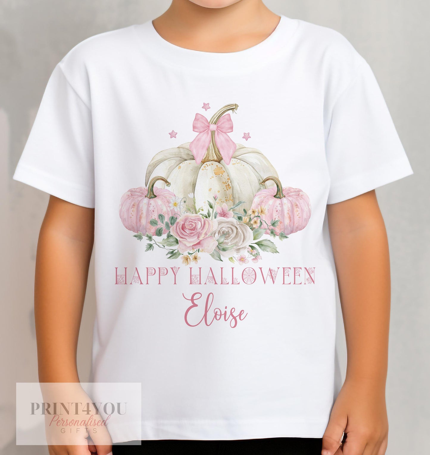 Personalised Halloween T – Shirt for Kids – Pink Pumpkins for Girls Printed Cotton Tee – Spooky Graphic Shirt for Children - 6-12 months  T-shirt