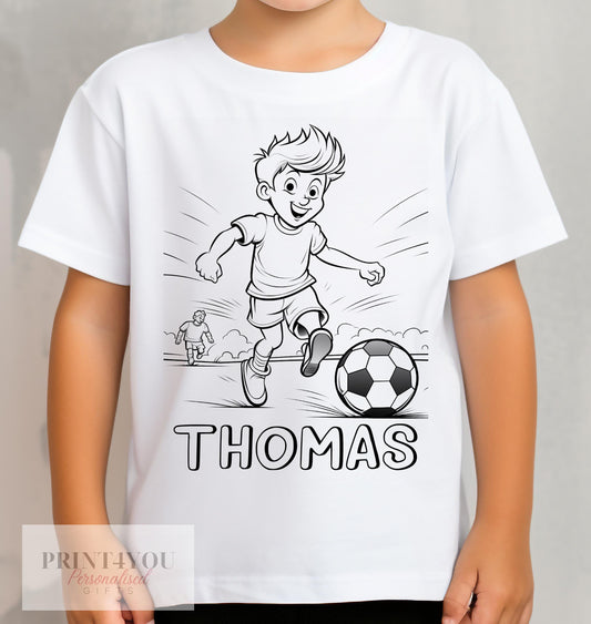 Personalised Football Boy Colour In activity Kids T – shirt – with washable pens - 1-2 yrs