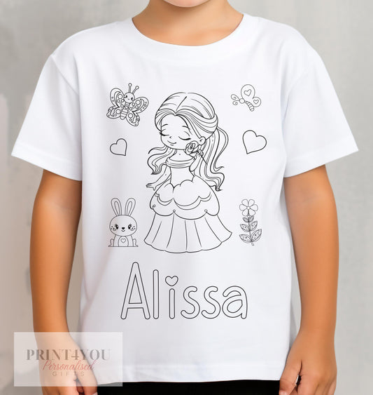 Personalised Princess Colour In activity Kids T – shirt – with washable pens - 1-2 yrs