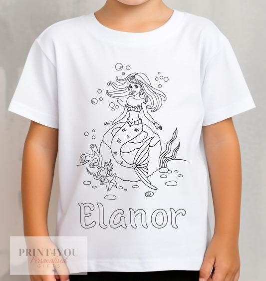 Personalised Mermaid Colour In activity Kids T – shirt – with washable pens - 1-2 yrs