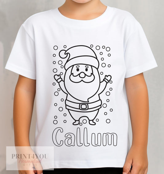 Personalised Santa Father Christmas Reindeer Colour In activity Kids T – shirt – with washable pens – stocking fillers, Christmas Eve Box - 1-2 yrs
