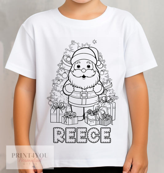 Personalised Santa Christmas Father Christmas Colour In activity Kids T – shirt, stocking fillers, Christmas Eve Box, Gift from Elf - 1-2 yrs