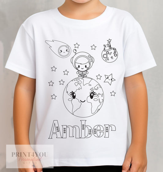 Personalised Space Solar System Planets In activity Kids T – shirt – with washable pens - 1-2 yrs