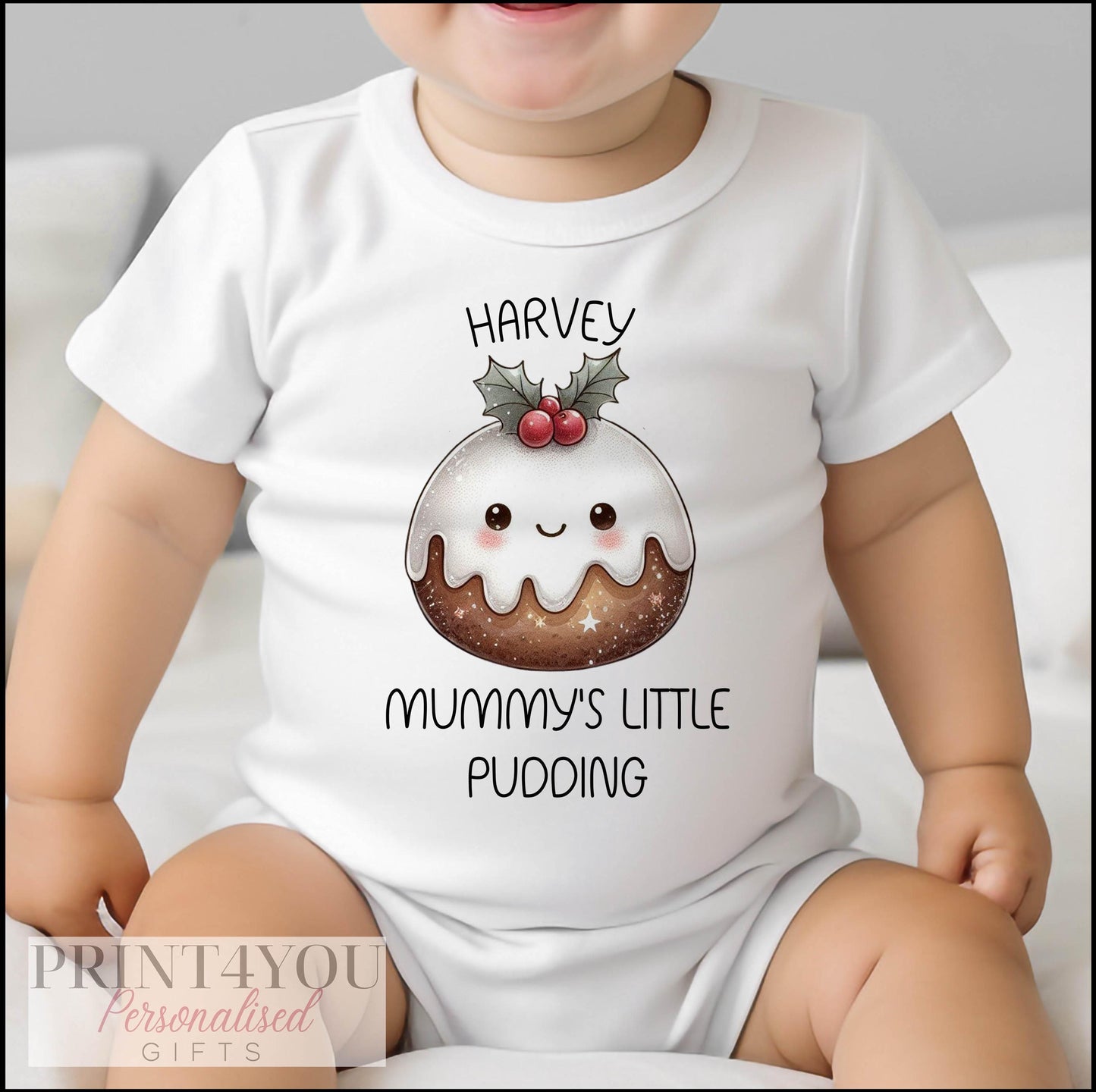 Baby's First Christmas personalised cotton set - Mummy's Little Pudding bib, vest and sleepsuit