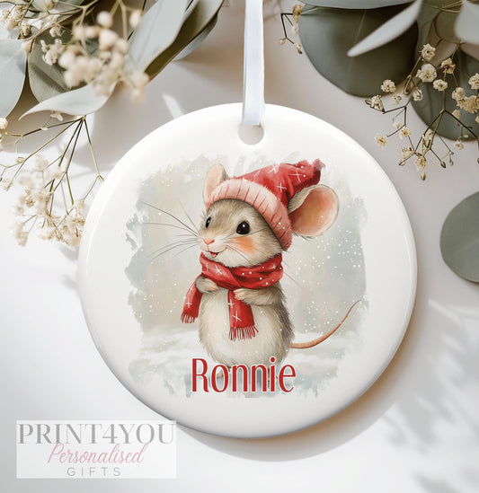 Personalised Christmas Ceramic bauble decoration, Christmas Mouse, Gift for her, Stocking Filler, Xmas Eve Box ideas, Gift for Mum or Nan - No thanks