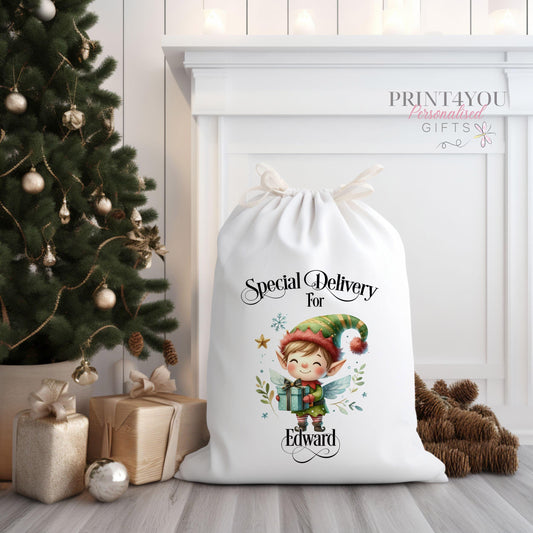Personalised Santa Sack – Large Canvas Christmas Gift Bag With Drawstring Closure - One side