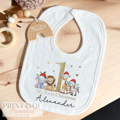 Close-up of the gold-effect safari jungle design personalised with baby's name.