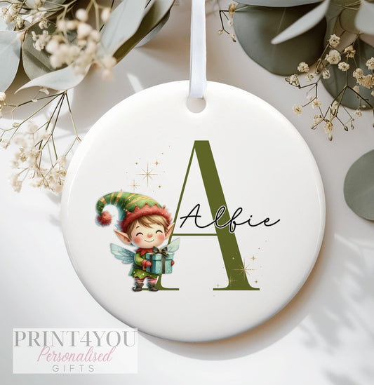 Personalised Christmas Ceramic bauble decoration, Christmas Elf, Gift for Boys, Stocking Filler, Xmas Eve Box ideas - No thanks