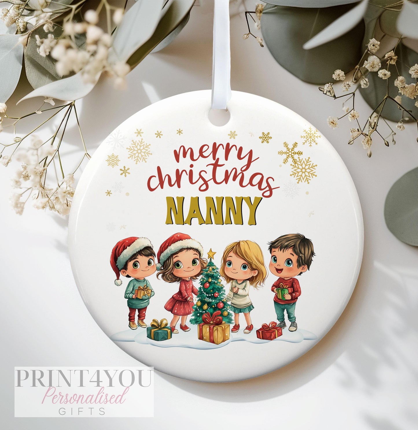 Personalised Christmas Ceramic bauble decoration, Christmas Children, Gift for Grandparents, Stocking Filler, Xmas Eve Box ideas - No thanks