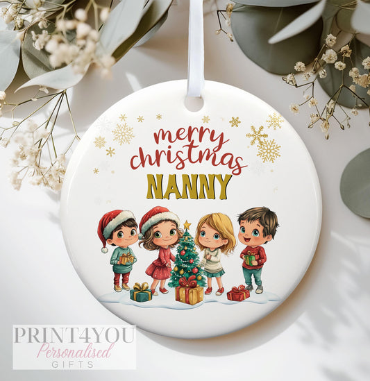 Personalised Christmas Ceramic bauble decoration, Christmas Children, Gift for Grandparents, Stocking Filler, Xmas Eve Box ideas - No thanks