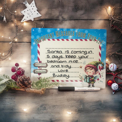 Christmas Elf Memo Board – Aluminium Wipe-Clean Holiday Countdown Board with Pen & Stand