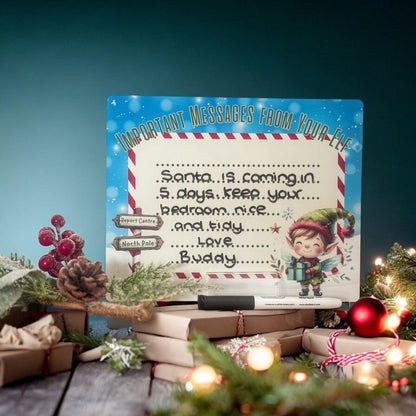 Christmas Elf Memo Board – Aluminium Wipe-Clean Holiday Countdown Board with Pen & Stand