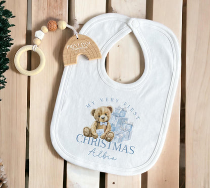 Personalised baby Christmas vest, front view showing the festive personalised print.