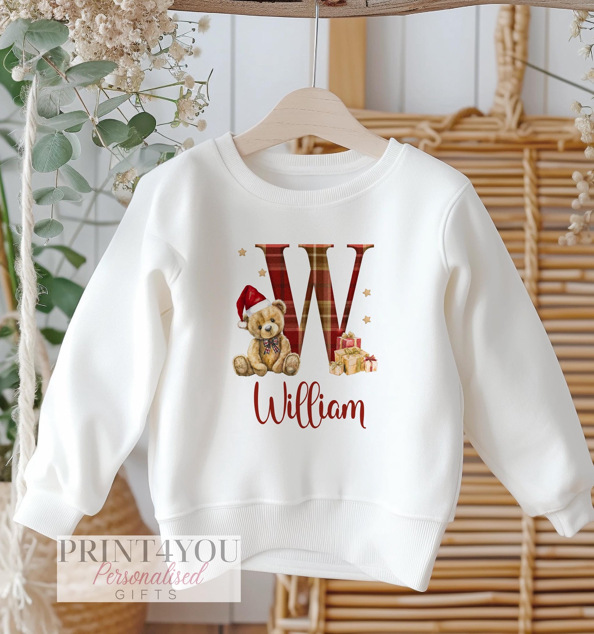 Soft fleece Christmas sweatshirt for kids, personalised with a custom name, size 6-12 months