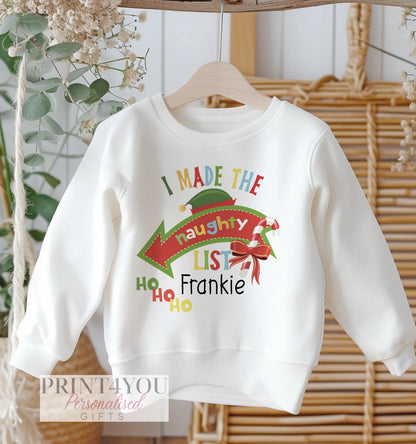 Personalised Christmas jumper with custom name, white cotton sweatshirt, size 6-12 months