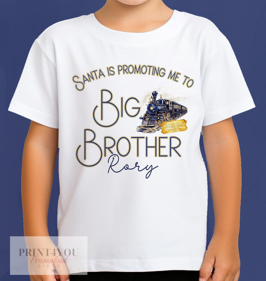 Christmas Promoted to Big Brother, Pregnancy Announcement Personalised Cotton T – Shirt, Big Brother Top, Big Brother Gift, Express Train - 0-3month T-shirt