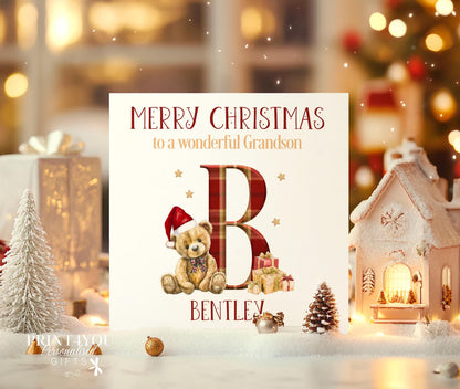 Personalised Christmas Card – Tartan Teddy Bear Card With Luxury Sheen Printing & Envelope