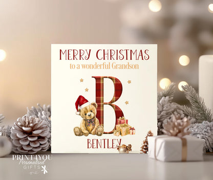Personalised Christmas Card – Tartan Teddy Bear Card With Luxury Sheen Printing & Envelope