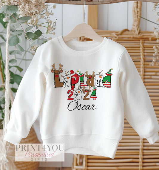 Personalised Lapland 2024 Christmas Jumper – White Cotton Sweatshirt for Childrens - 6-12 months