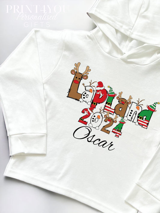 Personalised Lapland 2024 Long Sleeve Top – Customizable Lightweight T – Shirt with Hood and Cotton Jersey Fabrics - 6-12m