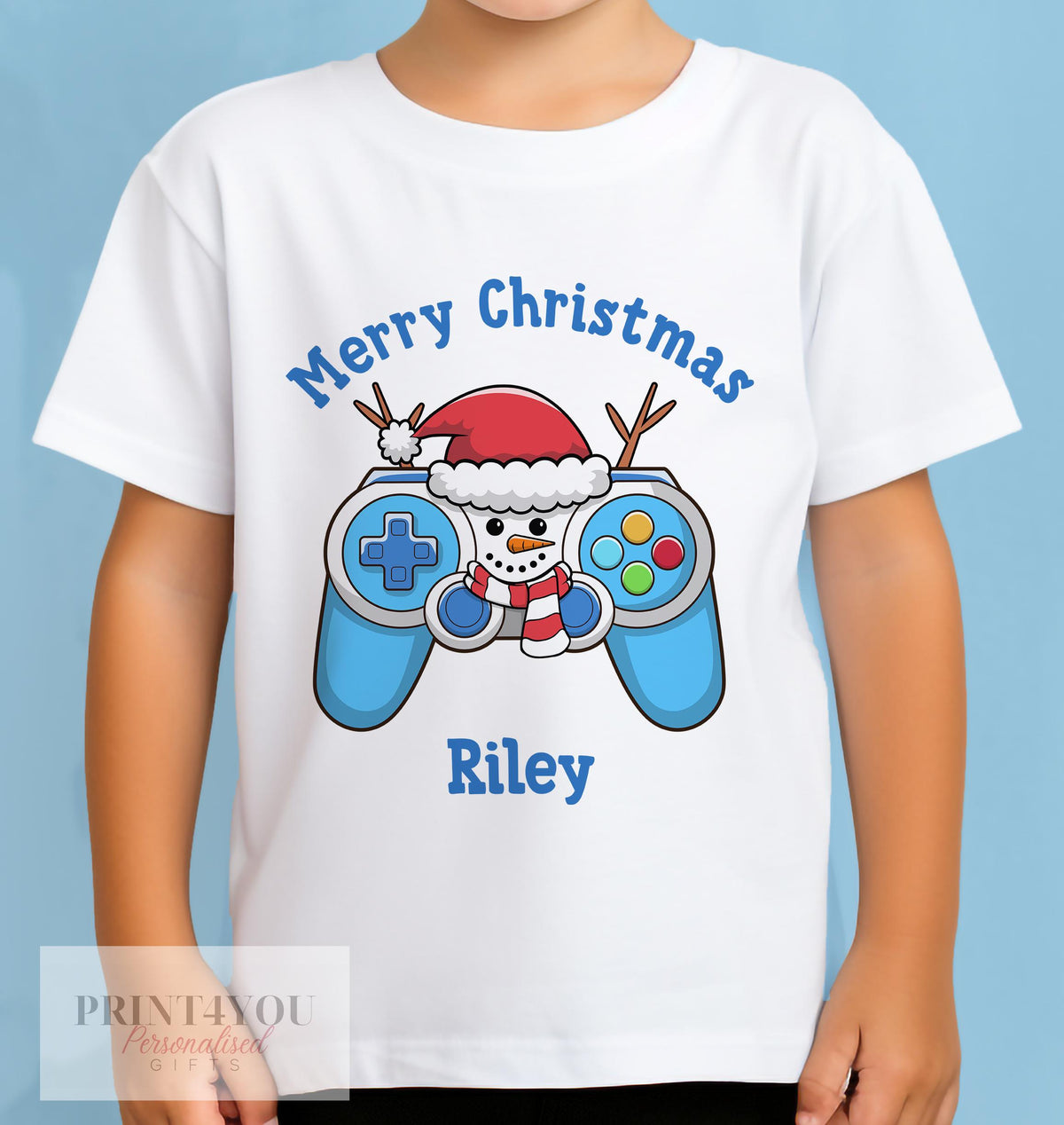Personalised Christmas gaming controller t-shirt for kids, reindeer design, 0-3 month size