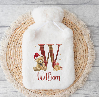 Personalised Tartan Bear hot water bottle cover, No Thanks option without gift box