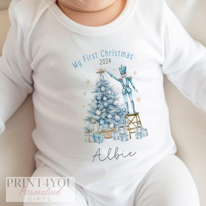 Personalised baby's first Christmas bib, printed with a custom name