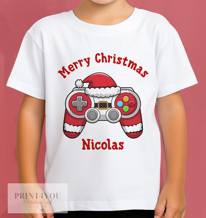 Personalised Children's Gaming Christmas T – Shirt – Xmas Controller Boys Design, Gingerbread man, Snowman, Santa, Reindeer, Elf - 0-3month T-shirt