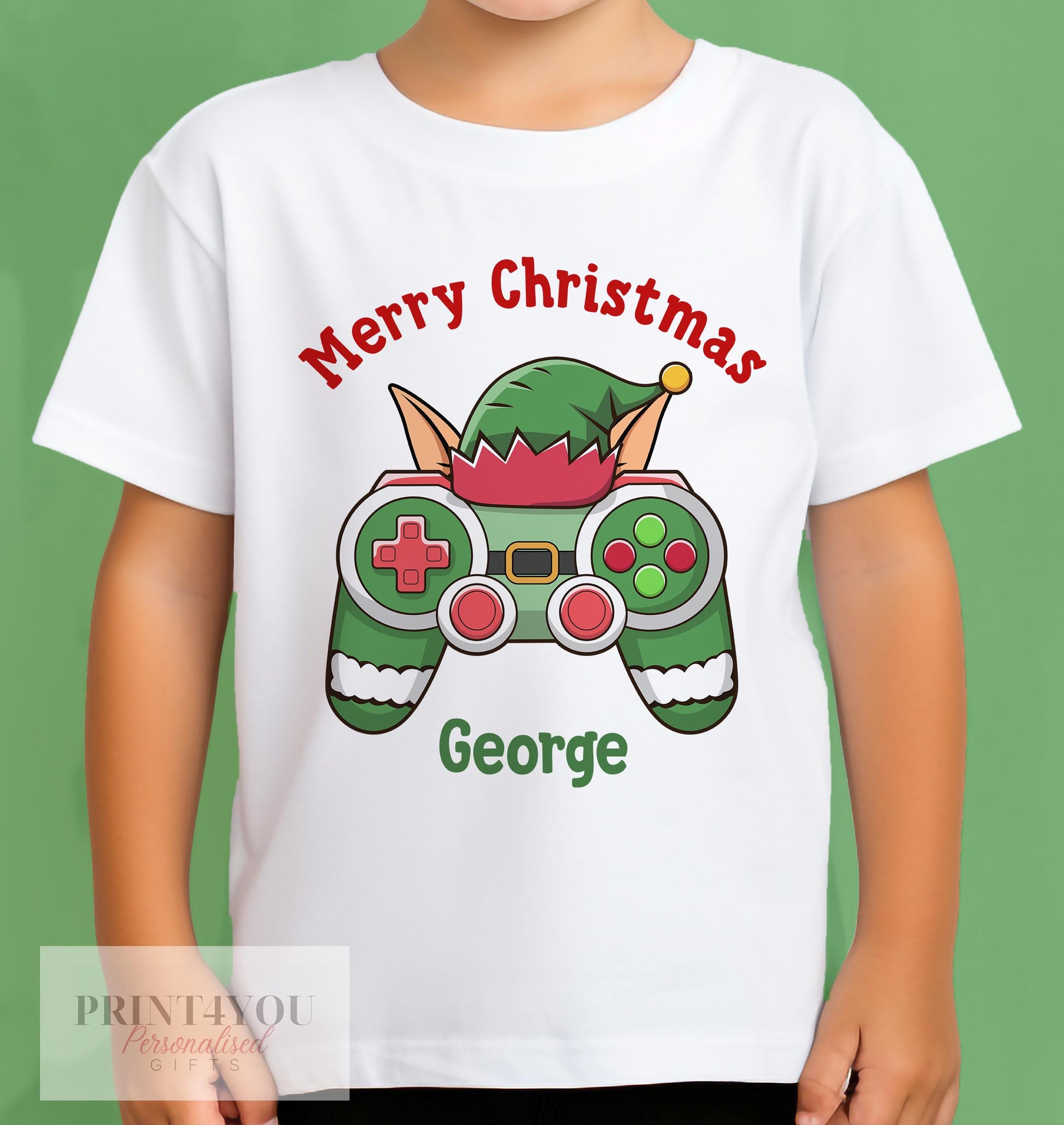 Personalised Children's Gaming Christmas T – Shirt – Xmas Controller Boys Design, Gingerbread man, Snowman, Santa, Reindeer, Elf - 0-3month T-shirt