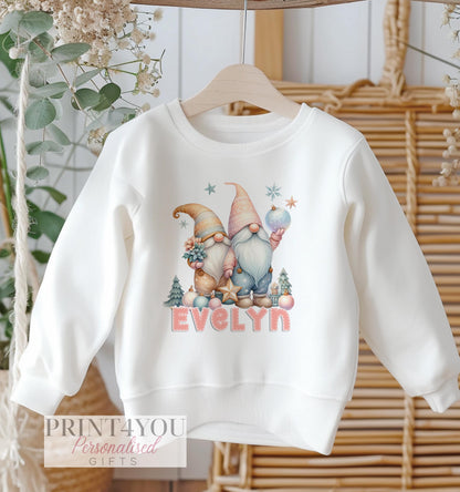 Personalised Kids White Cotton Christmas Jumper with Gmones Gonk Design - 6-12 months