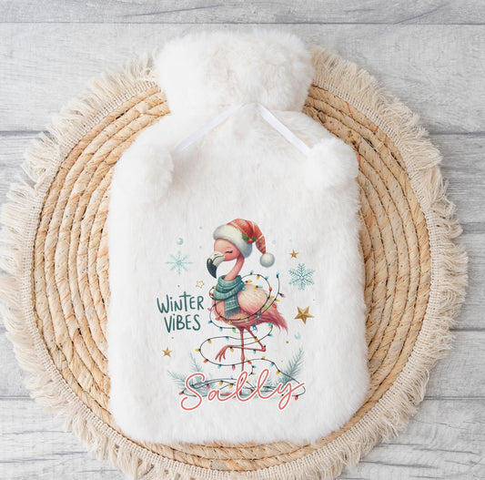 Personalised Hot Water Bottle – Custom Christmas Gift With Fluffy Polyester Cover - No thanks