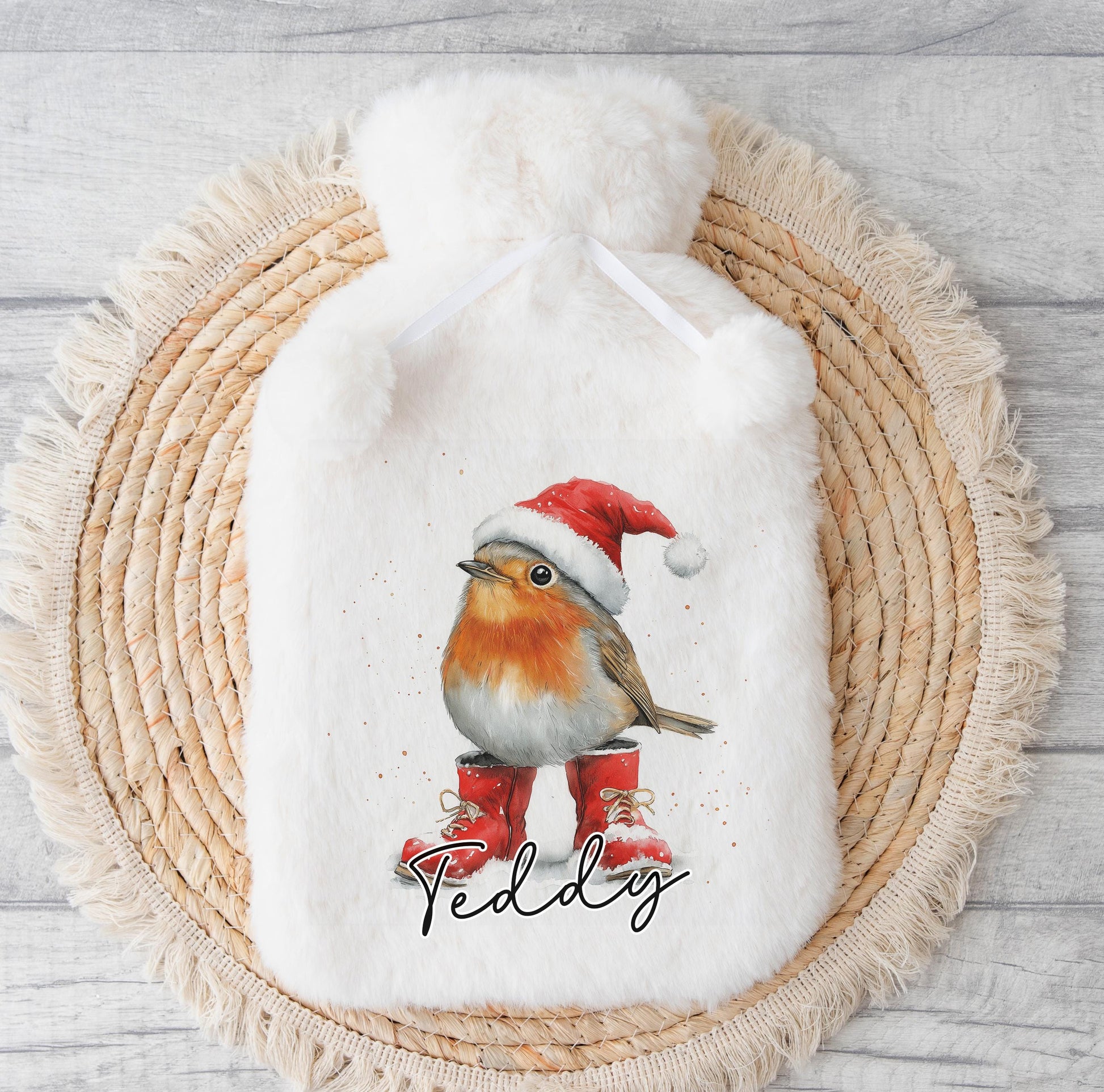 Personalised Hot Water Bottle – Christmas Hot Bottle With Fluffy Polyester Cover - No thanks